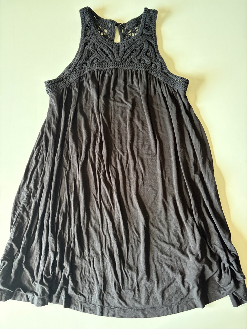 LOFT Crochet Top Swing Dress Black Sleeveless Stretch Boho Cocktail Womens Large